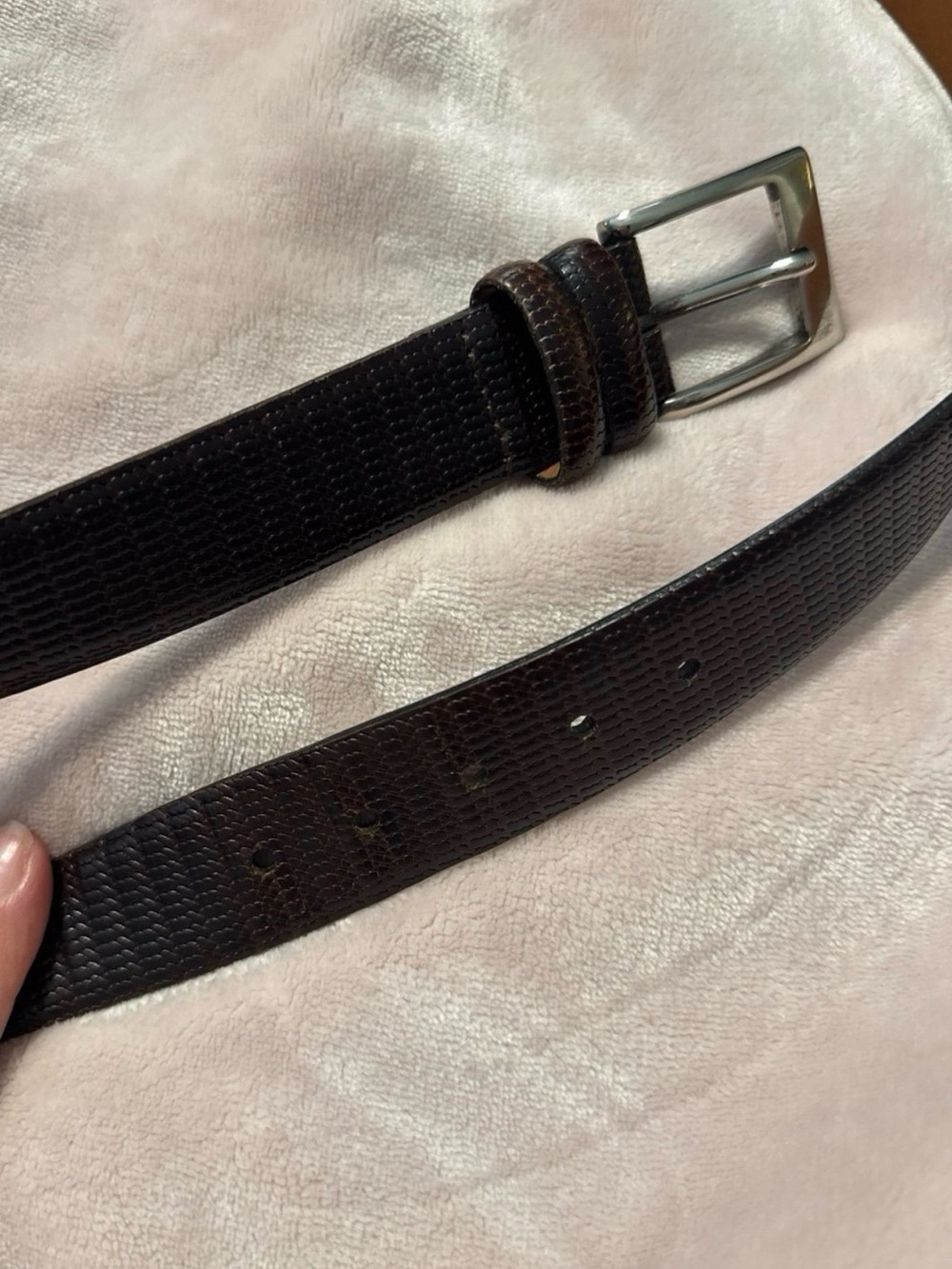 Saks Fifth Avenue Dark Brown Textured Leather Belt with Silver Buckle